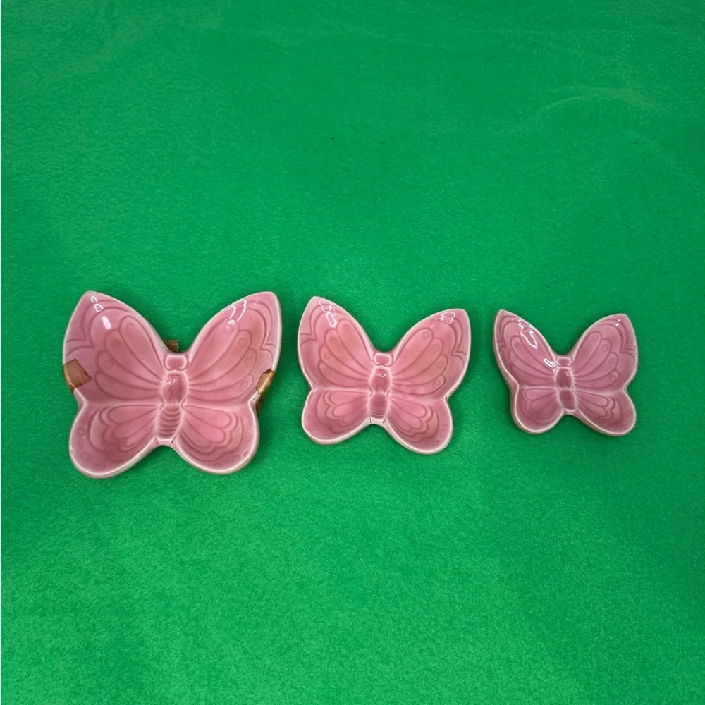 Pink Butterfly Ceramic Trinket Dishes - Set of 3